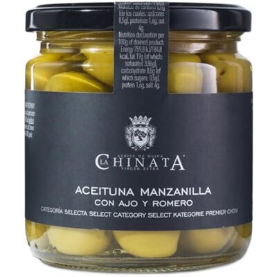 La Chinata Olive Manzanilla all'Aglio e al Rosmarino (350 g) La Chinata Olive Manzanilla all'Aglio e al Rosmarino (350 g)