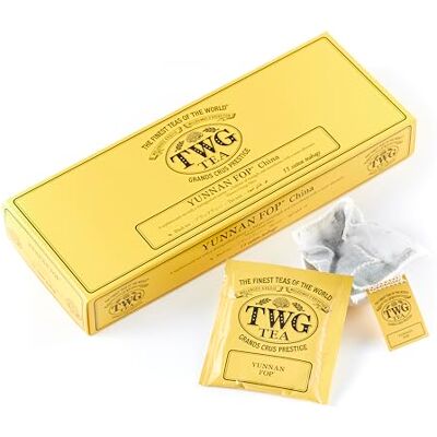 TWG Tea Yunnan FOP Tè Nero Retrogusto Terroso e Suadente 15 Bustine di Tè in Cotone Cucite a Mano Set Regalo TWG Tea Yunnan FOP Tè Nero Retrogusto Terroso e Suadente 15 Bustine di Tè in Cotone Cucite a Mano Set Regalo