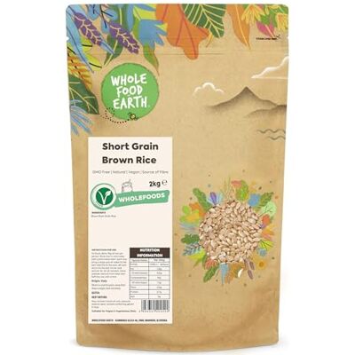 Wholefood Earth Riso integrale a grani corti, 2 kg, senza OGM, naturale, fonte di fibre Wholefood Earth Riso integrale a grani corti, 2 kg, senza OGM, naturale, fonte di fibre