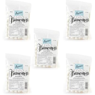 AMARELLI 5x bianconeri 100 gr -> 5 confezioni da 100gr ciascuna Liquirizia Pura, 500gr in totale (Menta) AMARELLI 5x bianconeri 100 gr -> 5 confezioni da 100gr ciascuna Liquirizia Pura, 500gr in totale (Menta)