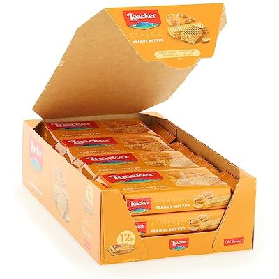 Loacker Classic Peanut Butter, Fragranti Cialde di Wafer con Deliziosa Crema al Burro d'Arachidi, Merenda e Snack, Confezione da 12 pezzi da 45g Loacker Classic Peanut Butter, Fragranti Cialde di Wafer con Deliziosa Crema al Burro d'Arachidi, Merenda e Snack, Confezione da 12 pezzi da 45g