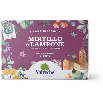 VALVERBE Tisane Mirtillo e Lampone Biologico 20 Filtri Pacco da 6 180 g VALVERBE Tisane Mirtillo e Lampone Biologico 20 Filtri Pacco da 6 180 g