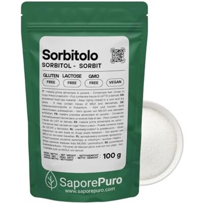 SaporePuro SORBITOLO in Polvere 100gr Dolcificante Ideale per Gelati e Sorbetti Sostituto dello zucchero Senza Glutine Per Cioccolato, prodotti da forno e biscotti Basso indice glicemico SaporePuro SORBITOLO in Polvere 100gr Dolcificante Ideale per Gelati e Sorbetti Sostituto dello zucchero Senza Glutine Per Cioccolato, prodotti da forno e biscotti Basso indice glicemico