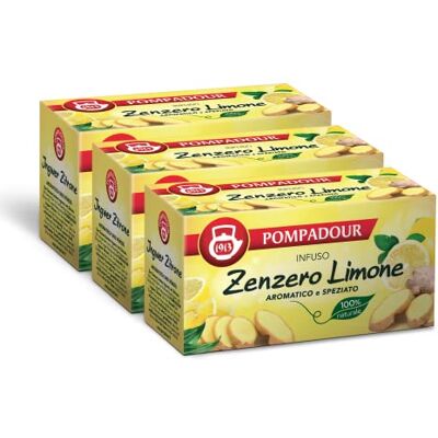 Pompadour , Infuso Zenzero e Limone, 60 Filtri (3 Confezioni da 20 Filtri), Aromatico e Speziato, 100% Naturale, Senza Lattosio, Glutine e Allergeni, Vegan Pompadour , Infuso Zenzero e Limone, 60 Filtri (3 Confezioni da 20 Filtri), Aromatico e Speziato, 100% Naturale, Senza Lattosio, Glutine e Allergeni, Vegan