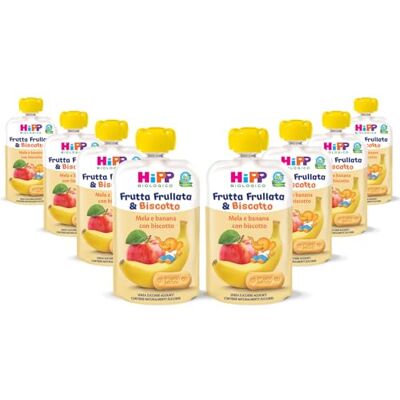 HiPP Frutta Frullata e Biscotto Bio, Purea per Bambini al Gusto Mela e Banana con Biscotto ai Cereali Antichi, Senza Zuccheri Aggiunti, 8 Confezioni da 90 gr HiPP Frutta Frullata e Biscotto Bio, Purea per Bambini al Gusto Mela e Banana con Biscotto ai Cereali Antichi, Senza Zuccheri Aggiunti, 8 Confezioni da 90 gr