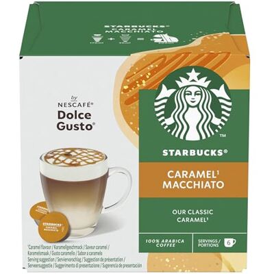 Starbucks Nescafé Dolce Gusto Caramel Macchiato, Latte Macchiato al caramello, capsula caffè, caffè tostato, 12 capsule Starbucks Nescafé Dolce Gusto Caramel Macchiato, Latte Macchiato al caramello, capsula caffè, caffè tostato, 12 capsule