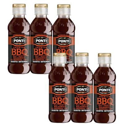 Ponti , Salsa Premium BBQ all'Aceto Balsamico di Modena IGP, Salsa Barbecue con Gusto Intenso ed Affumicato, Ideale per Hamburger e Verdure Grigliate, 100% Made in Italy, 6 Bottiglie da 250 g Ponti , Salsa Premium BBQ all'Aceto Balsamico di Modena IGP, Salsa Barbecue con Gusto Intenso ed Affumicato, Ideale per Hamburger e Verdure Grigliate, 100% Made in Italy, 6 Bottiglie da 250 g