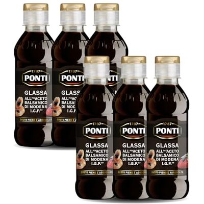 Ponti , Glassa all'Aceto Balsamico di Modena I.G.P., Ideale per Tutte le Ricette, Gusto Pieno ed Agrodolce dall'Acidità Moderata, 100% Made in Italy, Set da 6 bottiglie da 250 g Ponti , Glassa all'Aceto Balsamico di Modena I.G.P., Ideale per Tutte le Ricette, Gusto Pieno ed Agrodolce dall'Acidità Moderata, 100% Made in Italy, Set da 6 bottiglie da 250 g