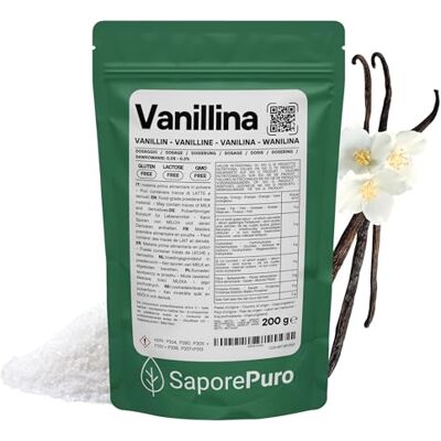SaporePuro Vanillina Pura in Polvere 50 g -100 g -200 g – Aroma Vaniglia Senza Glutine per Dolci, Biscotti, Torte, Creme e Gelati – Grado Alimentare Certificato SaporePuro Vanillina Pura in Polvere 50 g -100 g -200 g – Aroma Vaniglia Senza Glutine per Dolci, Biscotti, Torte, Creme e Gelati – Grado Alimentare Certificato