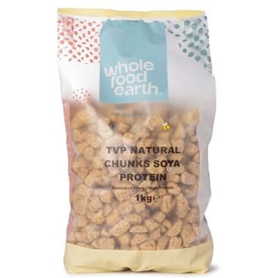 Wholefood Earth TVP Natural Chunks Soya Protien 1 kg Senza OGM Sorce of Fibre Alto contenuto proteico Wholefood Earth TVP Natural Chunks Soya Protien 1 kg Senza OGM Sorce of Fibre Alto contenuto proteico