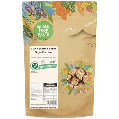 Wholefood Earth Integrale Terra TVP Natural Chunks Soia Protien Senza OGM Vegano Senza latticini Senza zucchero aggiunto, 2 kg Wholefood Earth Integrale Terra TVP Natural Chunks Soia Protien Senza OGM Vegano Senza latticini Senza zucchero aggiunto, 2 kg