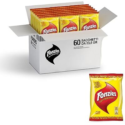 Fonzies Gli Originali, Croccantini di Mais al Formaggio, Cotti al Forno, multipack 60 bustine da 23,5g Fonzies Gli Originali, Croccantini di Mais al Formaggio, Cotti al Forno, multipack 60 bustine da 23,5g