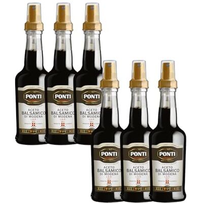 Ponti , Aceto Balsamico Modena I.G.P. Spray, Profumo Intenso, Ideale su Carni Rosse Cotte e Crude, Formaggi Freschi e Stagionati, Verdure e Fragole, 100% Made in Italy, 6 Bottiglie da 250 ml Ponti , Aceto Balsamico Modena I.G.P. Spray, Profumo Intenso, Ideale su Carni Rosse Cotte e Crude, Formaggi Freschi e Stagionati, Verdure e Fragole, 100% Made in Italy, 6 Bottiglie da 250 ml