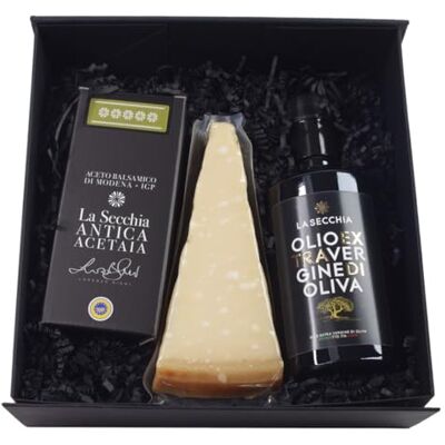 LA SECCHIA Cesto gastronomico artigianale,Olio oliva extravergine, Aceto balsamico di Modena IGP, Parmigiano Reggiano, Set gourmet di prodotti tipici Italiani, Made in Italy LA SECCHIA Cesto gastronomico artigianale,Olio oliva extravergine, Aceto balsamico di Modena IGP, Parmigiano Reggiano, Set gourmet di prodotti tipici Italiani, Made in Italy