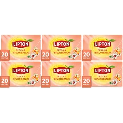 Lipton alla Pesca e ibisco bianco, infuso naturalmente senza caffeina, Infusi alla frutta ed erbe, Confezionati singolarmente, 120 filtri (6 confezioni da 20 filtri) Lipton alla Pesca e ibisco bianco, infuso naturalmente senza caffeina, Infusi alla frutta ed erbe, Confezionati singolarmente, 120 filtri (6 confezioni da 20 filtri)