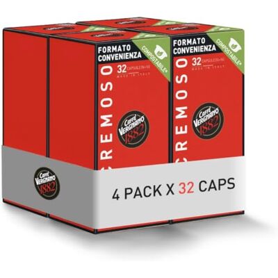 Caffè Vergnano 1882 128 Capsule Caffè Compatibili Lavazza A Modo Mio Compostabili, Cremoso (4 confezioni da 32 capsule) Caffè Vergnano 1882 128 Capsule Caffè Compatibili Lavazza A Modo Mio Compostabili, Cremoso (4 confezioni da 32 capsule)
