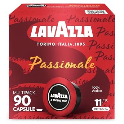 Lavazza , A Modo Mio Passionale, 90 Capsule Caffè, per un Espresso con Note di Caramello e Cioccolato, 100% Arabica, Intensità 11/13, Tostatura Scura Lavazza , A Modo Mio Passionale, 90 Capsule Caffè, per un Espresso con Note di Caramello e Cioccolato, 100% Arabica, Intensità 11/13, Tostatura Scura
