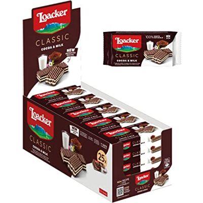 Loacker Wafer di cacao e latte, 45 g, confezione da 25 Loacker Wafer di cacao e latte, 45 g, confezione da 25