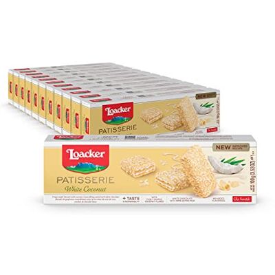 Loacker Patisserie White Coconut, biscotti di wafer con crema di cocco, confezione da 12 Loacker Patisserie White Coconut, biscotti di wafer con crema di cocco, confezione da 12
