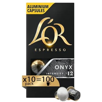 L'OR Capsule Caffè Espresso Onyx 100 Capsule in Alluminio 10 pacchetti da 10 Intensità 12 Compatibili con Macchine Nespresso®* original L'OR Capsule Caffè Espresso Onyx 100 Capsule in Alluminio 10 pacchetti da 10 Intensità 12 Compatibili con Macchine Nespresso®* original