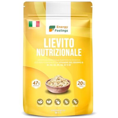 Energy Feelings Lievito Nutrizionale in Scaglie 250g. Lievito Alimentare Naturale Inattivo, Integratore Ricco di Vitamine B e Proteine 46%, in Fiocchi Senza Glutine e Vegano Energy Feelings Lievito Nutrizionale in Scaglie 250g. Lievito Alimentare Naturale Inattivo, Integratore Ricco di Vitamine B e Proteine 46%, in Fiocchi Senza Glutine e Vegano