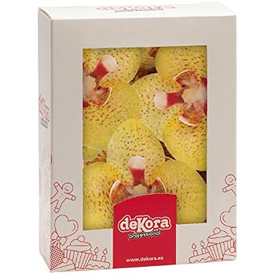dekora – Fiori commestibili per torte – 10 orchidee in cialda gialle 8.5 x 7.5 cm – Senza zucchero, glutine e lattosio – Decorazioni commestibili per Cupcake, Matrimonio, Compleanno, Battesimo dekora – Fiori commestibili per torte – 10 orchidee in cialda gialle 8.5 x 7.5 cm – Senza zucchero, glutine e lattosio – Decorazioni commestibili per Cupcake, Matrimonio, Compleanno, Battesimo