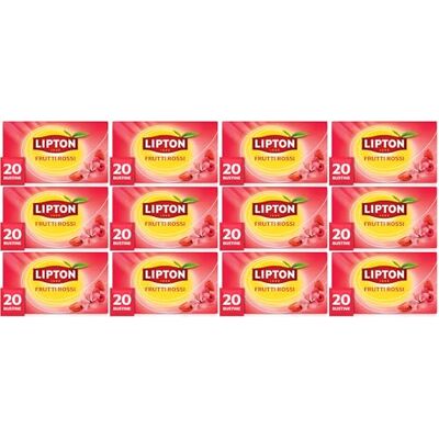 Lipton Frutti Rossi, infuso naturalmente senza caffeina, Infusi alla frutta ed erbe, Confezionati singolarmente, 240 filtri (12 confezioni da 20 filtri) Lipton Frutti Rossi, infuso naturalmente senza caffeina, Infusi alla frutta ed erbe, Confezionati singolarmente, 240 filtri (12 confezioni da 20 filtri)