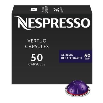 Nespresso Capsules VertuoLine, Altissio Decaffeinato, Dark Roast Espresso, 50 Count Espresso Coffee Pods, Brews 1.35 Ounce (VERTUO ONLY) Nespresso Capsules VertuoLine, Altissio Decaffeinato, Dark Roast Espresso, 50 Count Espresso Coffee Pods, Brews 1.35 Ounce (VERTUO ONLY)