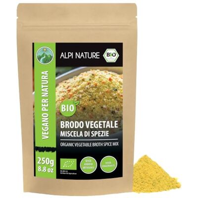 Alpi Nature Miscela di Condimento per Brodo Vegetale BIO 250g, Sale per Condire Zuppe, Mix di Spezie Alpi Nature Miscela di Condimento per Brodo Vegetale BIO 250g, Sale per Condire Zuppe, Mix di Spezie
