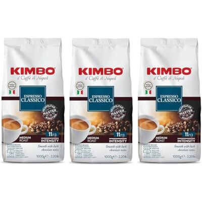 Kimbo , Espresso Classico, 3 Kg Caffè in Grani, Miscela Forte e Corposa, Intensità 12/13, Tostatura Media, 3 Pack da un Kg Kimbo , Espresso Classico, 3 Kg Caffè in Grani, Miscela Forte e Corposa, Intensità 12/13, Tostatura Media, 3 Pack da un Kg