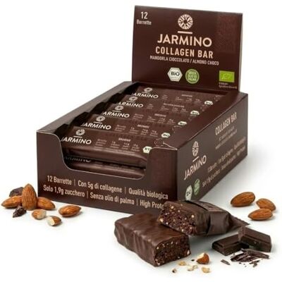JARMINO Brownie Bar ad alto contenuto proteico, 12 x 55 g Basso contenuto di zuccheri Barretta proteica senza olio di palma (cioccolato alle mandorle) 12 unità JARMINO Brownie Bar ad alto contenuto proteico, 12 x 55 g Basso contenuto di zuccheri Barretta proteica senza olio di palma (cioccolato alle mandorle) 12 unità