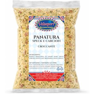 HOME LINE Panatura Speck e Carciofi, per carne e verdure, 500 g Semola rimacinata di grano duro con speck, carciofi, prezzemolo, aglio e cipolla, dal gusto saporito e vegetale. HOME LINE Panatura Speck e Carciofi, per carne e verdure, 500 g Semola rimacinata di grano duro con speck, carciofi, prezzemolo, aglio e cipolla, dal gusto saporito e vegetale.