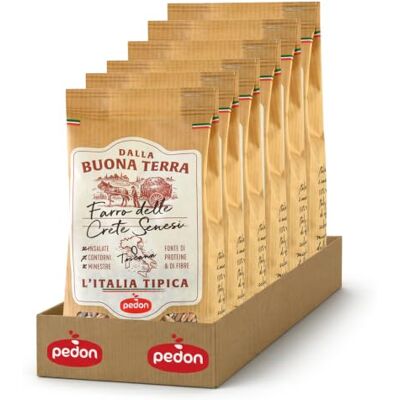 Pedon Dalla Buona Terra, L'Italia Tipica, Farro delle Crete Senesi Perlato 350 g x 6, Fonte di Proteine e Fibre, Ideale per Insalate, Contorni e Minestre, 100% Made in Italy Pedon Dalla Buona Terra, L'Italia Tipica, Farro delle Crete Senesi Perlato 350 g x 6, Fonte di Proteine e Fibre, Ideale per Insalate, Contorni e Minestre, 100% Made in Italy