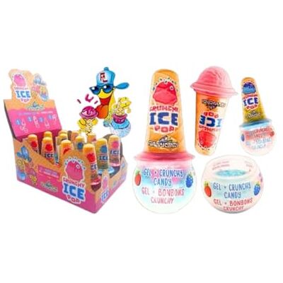 Candy ICE POP GEL + BONBONS CRUNCHY Caramelle Gelato, 12 Pezzi Gel con Esterno Croccante, Espositore Candy ICE POP GEL + BONBONS CRUNCHY Caramelle Gelato, 12 Pezzi Gel con Esterno Croccante, Espositore