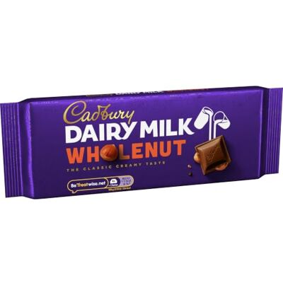 Cadbury Whole Nut, Dairy Milk Chocolate Cremoso cioccolato al latte con pezzi interi di nocciola, deliziosa caramella dal gusto corposo, noce intera, 1 x 180 g Cadbury Whole Nut, Dairy Milk Chocolate Cremoso cioccolato al latte con pezzi interi di nocciola, deliziosa caramella dal gusto corposo, noce intera, 1 x 180 g