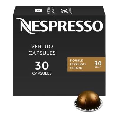 Nespresso Capsules VertuoLine, Double Espresso Chiaro, Medium Roast Espresso Coffee, 30 Count Coffee Pods, Brews 2.7oz Nespresso Capsules VertuoLine, Double Espresso Chiaro, Medium Roast Espresso Coffee, 30 Count Coffee Pods, Brews 2.7oz
