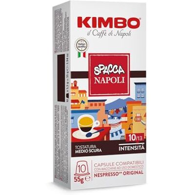 Kimbo 500 Capsule Compatibili Nespresso Original Spacca Napoli 50 Confezioni da 10 Intensità 10/13 Tostatura Medio Scura Note di Biscotto, Fiori, Vaniglia e Frutta Secca Kimbo 500 Capsule Compatibili Nespresso Original Spacca Napoli 50 Confezioni da 10 Intensità 10/13 Tostatura Medio Scura Note di Biscotto, Fiori, Vaniglia e Frutta Secca