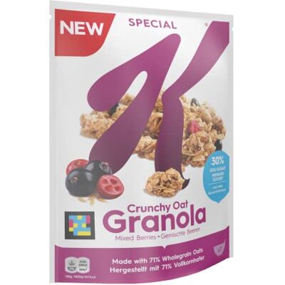 Kellogg's Special K Crunchy Oat Granola Mixed Berries (1 x 320 g), cereali croccanti ricchi di fibre, con mirtilli rossi e ribes nero, con il 30% di zucchero in meno Kellogg's Special K Crunchy Oat Granola Mixed Berries (1 x 320 g), cereali croccanti ricchi di fibre, con mirtilli rossi e ribes nero, con il 30% di zucchero in meno
