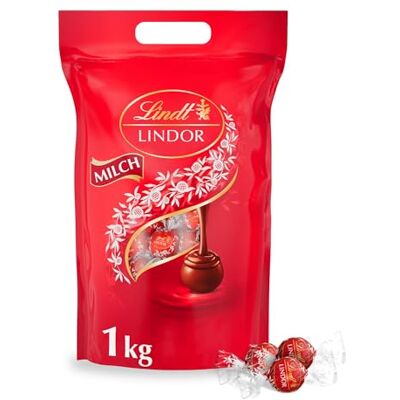 Lindt LINDOR Praline di Cioccolato al Latte, 80 Cioccolatini, in confezione assortita maxi formato 1kg Lindt LINDOR Praline di Cioccolato al Latte, 80 Cioccolatini, in confezione assortita maxi formato 1kg