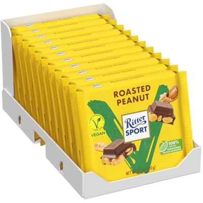 Ritter Sport Arachidi Tostate Vegan, Tavoletta di Cioccolato Fondente con Mandorle Intere, Pasta di Nocciole e Quinoa Croccante, Cacao 100% Certificato Sostenibile, 11 Pezzi da 100 g Ritter Sport Arachidi Tostate Vegan, Tavoletta di Cioccolato Fondente con Mandorle Intere, Pasta di Nocciole e Quinoa Croccante, Cacao 100% Certificato Sostenibile, 11 Pezzi da 100 g