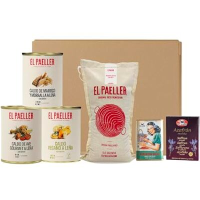 El Paeller Cesto Regalo Alimentari Kit Ingredienti per Paella Include Brodi cotti a Legna, Riso D.O Valencia Varietà Albufera, Zafferano e Paprika El Paeller Cesto Regalo Alimentari Kit Ingredienti per Paella Include Brodi cotti a Legna, Riso D.O Valencia Varietà Albufera, Zafferano e Paprika