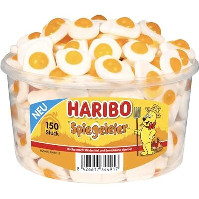 HARIBO Uova fritte in scatola rotonda 150 pezzi 975g HARIBO Uova fritte in scatola rotonda 150 pezzi 975g