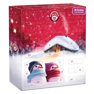 Pompadour Calendario d'Avvento, Infusi e Tisane Assortite, 48 Bustine, Ideali per le Fredde Sere di Inverno, Senza Lattosio, Senza Glutine e Allergeni, Vegan Pompadour Calendario d'Avvento, Infusi e Tisane Assortite, 48 Bustine, Ideali per le Fredde Sere di Inverno, Senza Lattosio, Senza Glutine e Allergeni, Vegan