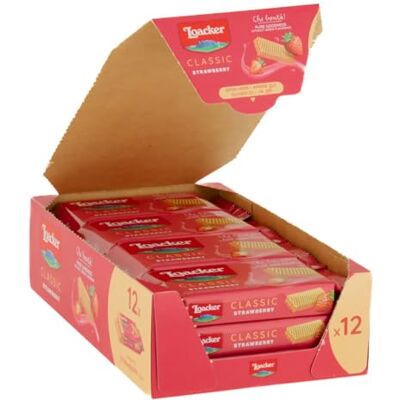 Loacker , Classic Fragola, Wafer Croccanti con 3 Strati di Cialde Farcite con Crema alla Fragola 100% Naturale, Merenda e Snack, Senza Aromi e Coloranti, Confezione da 12 Monoporzioni da 45g (540g) Loacker , Classic Fragola, Wafer Croccanti con 3 Strati di Cialde Farcite con Crema alla Fragola 100% Naturale, Merenda e Snack, Senza Aromi e Coloranti, Confezione da 12 Monoporzioni da 45g (540g)