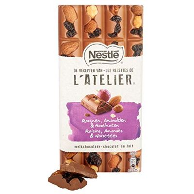 Nestlé Tavoletta al cioccolato al latte con uvetta e mandorle L'ATELIER Cioccolato al latte Uvetta Nocciole e Mandorle Peso totale 195 grammi Nestlé Tavoletta al cioccolato al latte con uvetta e mandorle L'ATELIER Cioccolato al latte Uvetta Nocciole e Mandorle Peso totale 195 grammi