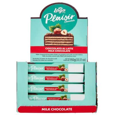 LAGO 1968, Plaisir 25x38g, Wafer Ricoperti con Cioccolato al Latte e Farciti con Crema alla Nocciola 57% LAGO 1968, Plaisir 25x38g, Wafer Ricoperti con Cioccolato al Latte e Farciti con Crema alla Nocciola 57%