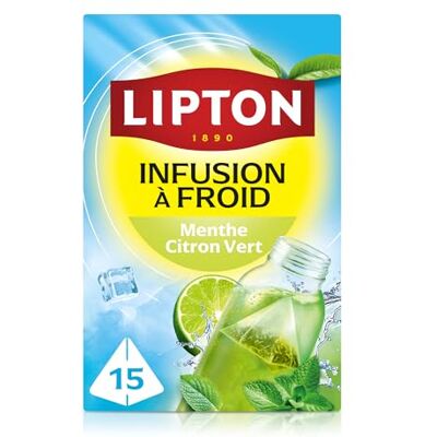 Lipton , Infuso a freddo, infuso a freddo, gusto limone e menta, ideale per tè ghiacciato, ingredienti di origine 100% naturale, 15 bustine piramid Lipton , Infuso a freddo, infuso a freddo, gusto limone e menta, ideale per tè ghiacciato, ingredienti di origine 100% naturale, 15 bustine piramid