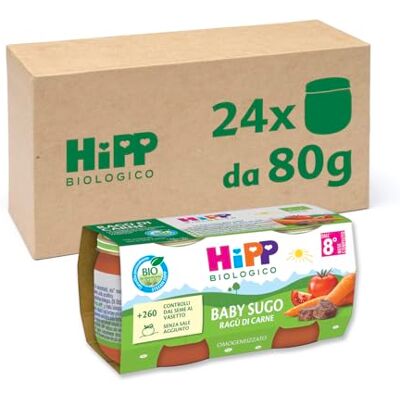 HiPP Baby Sugo Biologico per Bambini, Gusto Ragù di Manzo, Senza Aggiunta di Sale e Aromi, 24 Vasetti da 80 g HiPP Baby Sugo Biologico per Bambini, Gusto Ragù di Manzo, Senza Aggiunta di Sale e Aromi, 24 Vasetti da 80 g