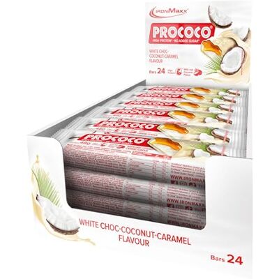 IronMaxx Prococo Cioccolato bianco, cocco e caramello 24 x 48 g Barretta ad alto contenuto proteico con scaglie di cocco IronMaxx Prococo Cioccolato bianco, cocco e caramello 24 x 48 g Barretta ad alto contenuto proteico con scaglie di cocco