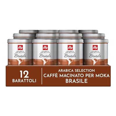 illy , Caffè Macinato per Moka Arabica Selection Brasile, 100% Arabica con Note di Caramello e Frutta Secca, Gusto Intenso, Confezione da 12 Barattoli (12 x 125g) illy , Caffè Macinato per Moka Arabica Selection Brasile, 100% Arabica con Note di Caramello e Frutta Secca, Gusto Intenso, Confezione da 12 Barattoli (12 x 125g)